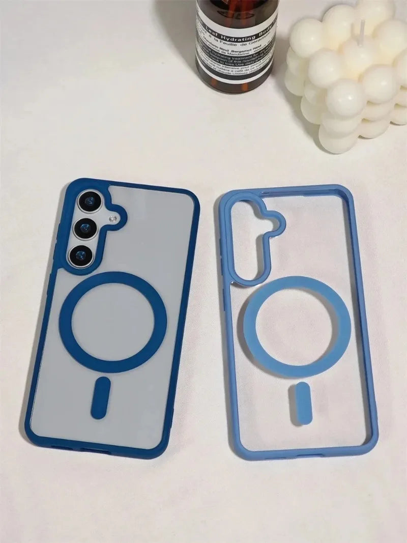 New Frosted Magnetic Case For Samsung Galaxy S25 Edge S25 S24 S23 FE S22 Plus Ultra For Magsafe Wireless Charger Protector Cover
