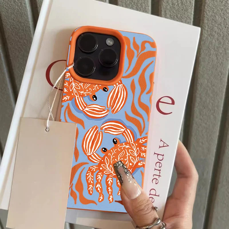 Orange Crab Wave Line Phone Case For iPhone 17 Pro Max 16 15 14 13 12 11 Pro 14 15 Plus 17Air Shockproof Silicone Soft Cover