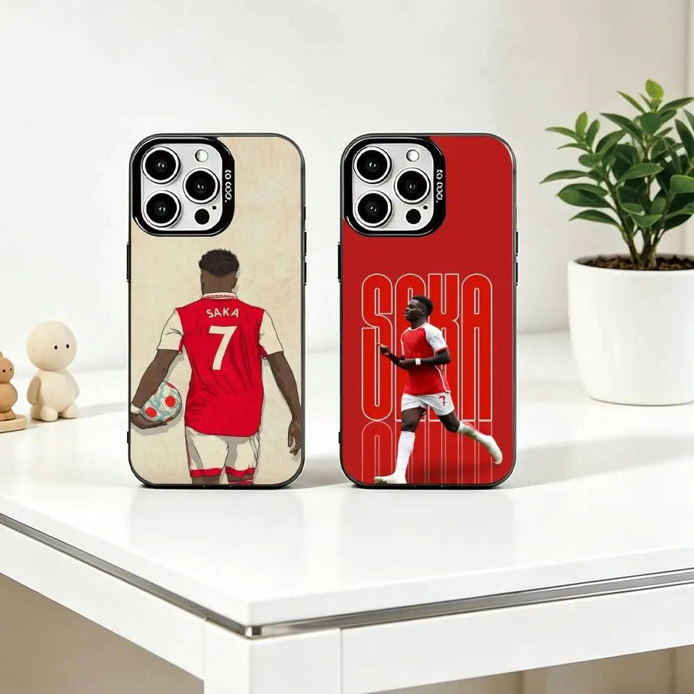 F-Football star B-Bukayo Saka Phone Case For iPhone 17,16,15,14,13,12,11 Plus,Pro Max,XS,Colorful Silver Phone case Funda Cover