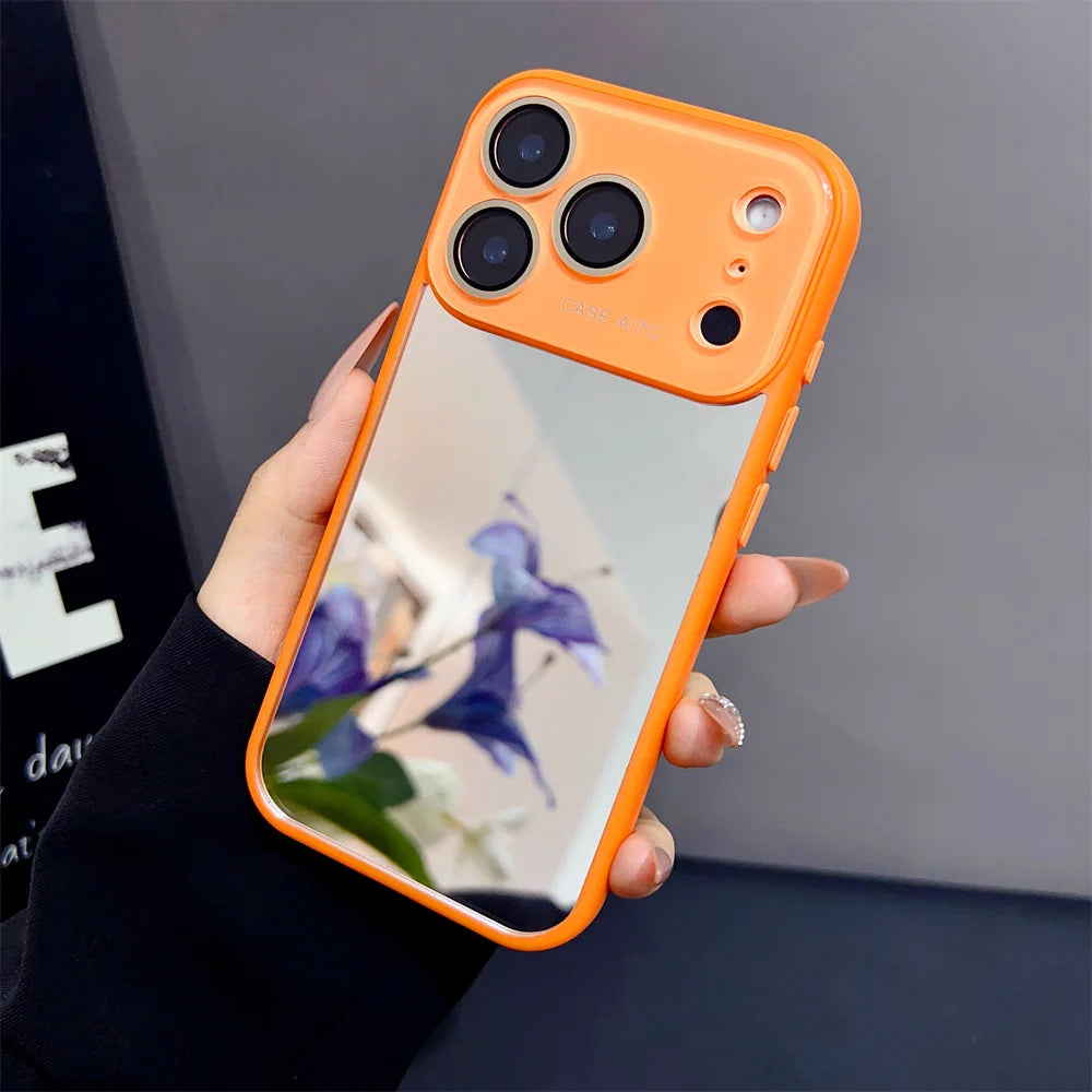 for iPhone 17Pro Fashion Mirror Big Window Phone Case for iPhone 15 16 17 Pro Max 14 13 Make Up With Lens Film Shockproof Cover