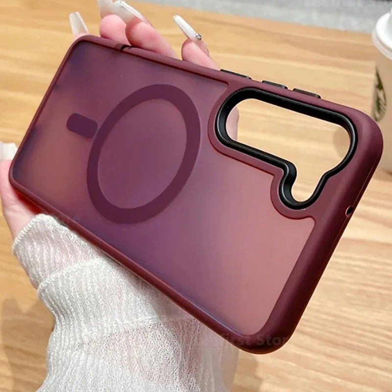 Matte Clear Phone Cases For Samsung Galaxy S24 S23 S22 Ultra Plus S21 For Magsafe Magnetic Wireless Charge Frosted Bumper Cover