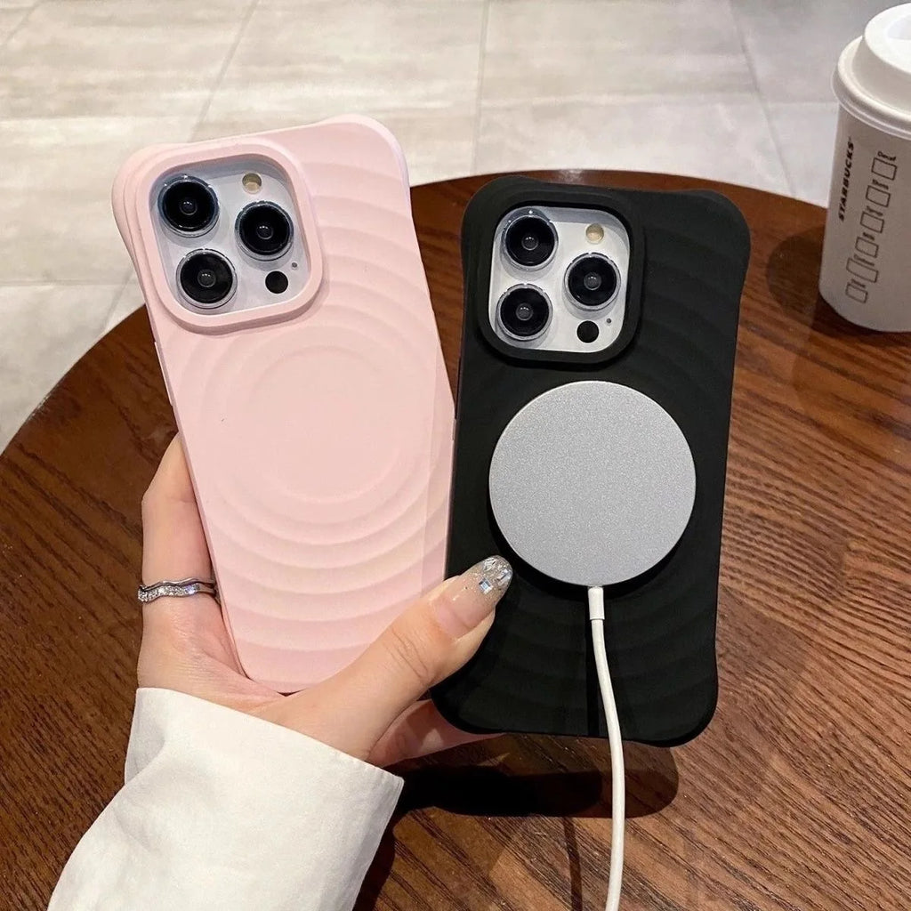 Fashion Ripple Soft Silicone Magnetic Case For iPhone 17 Pro Max 16 15 14 13 12 Pro For Liquid Magsafe Wireless Charging Cover