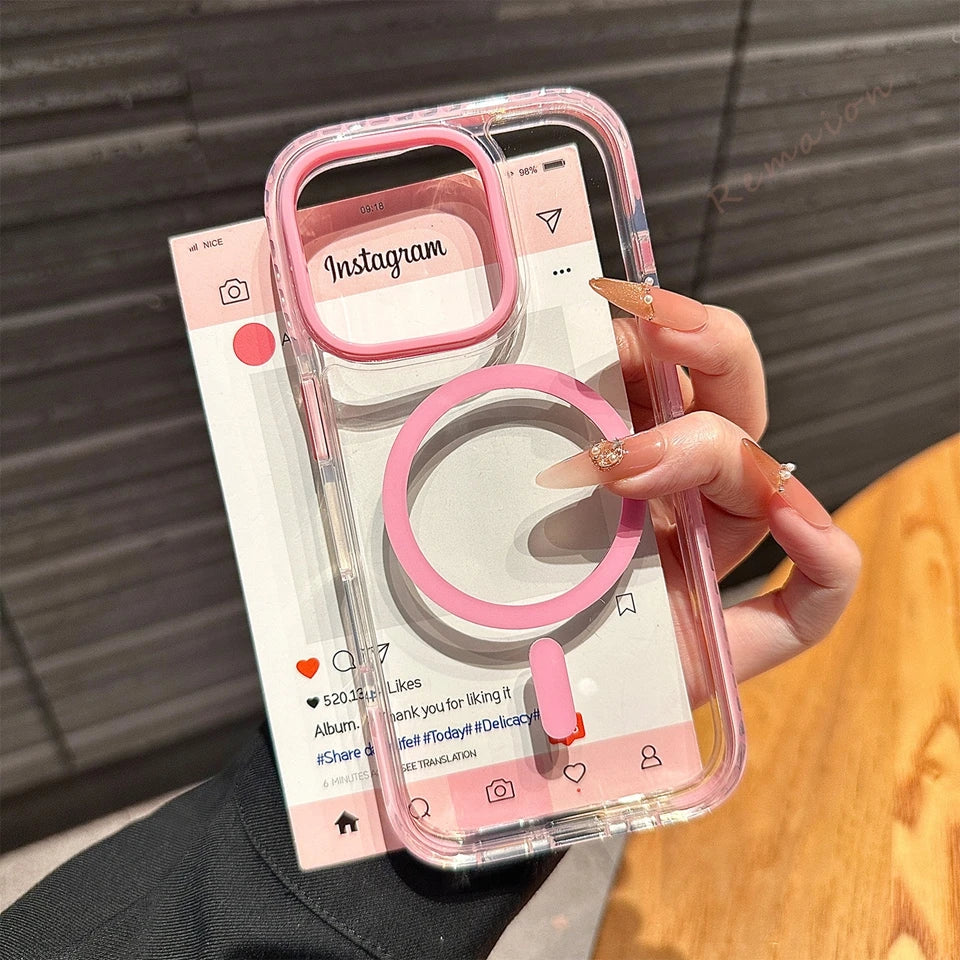 Official Transparent Magnetic Phone Case for iPhone 17 16 15 14 13 12 11 Pro Max 14 15 Plus 17 Air Magsafe Clear Protector Cover