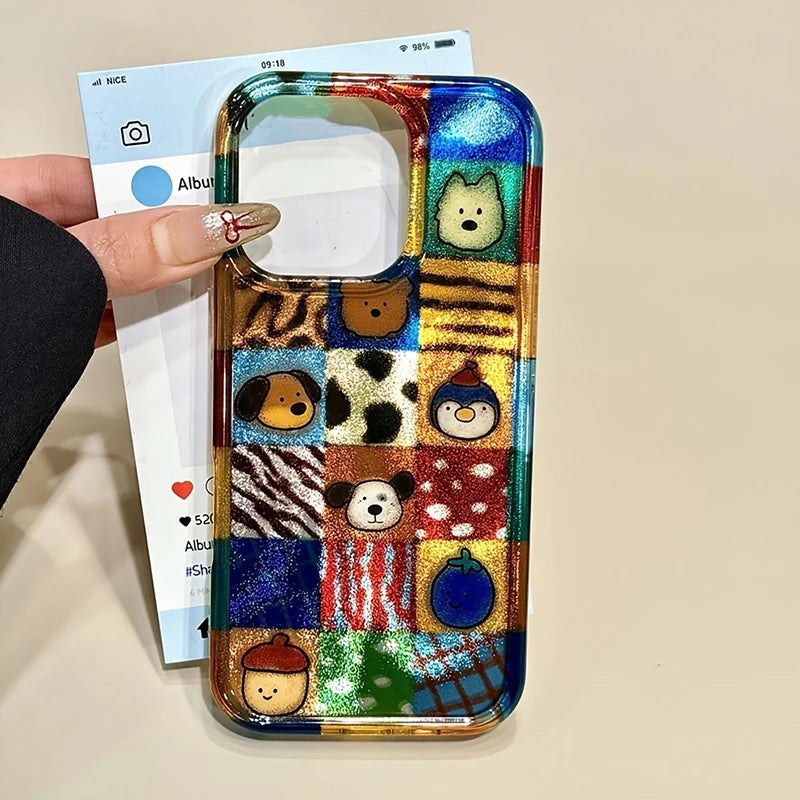 Adorable And Vibrant Plaid Leopard Pattern Cartoon Animal Phone Case for iPhone 17 16 Pro Max 15 14 13 12 11 XS X 7 8 Plus Cover