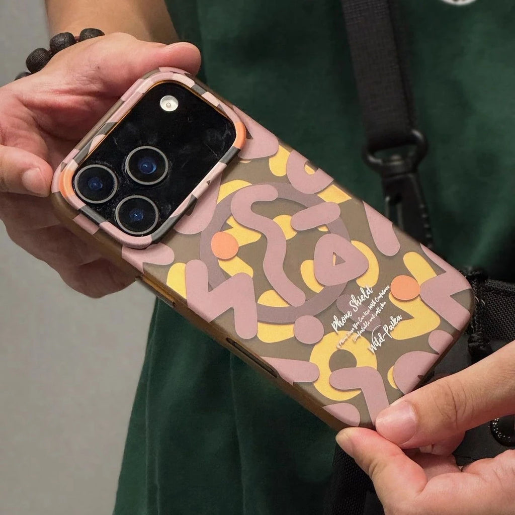 Creative Doodle Magnetic Wireless Charging Case for iPhone 17 Air 16 15 14 13 12 Pro Max 11 Matte Shockproof for Magsafe Cover