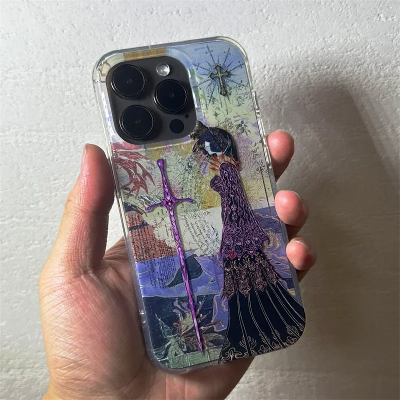 Retro Angel Cross Phone Case For iPhone 16 15 14 13 12 11 Pro Max XR XS Max 7 8 Plus MINI Y2K Middle Ages European Knight Cover