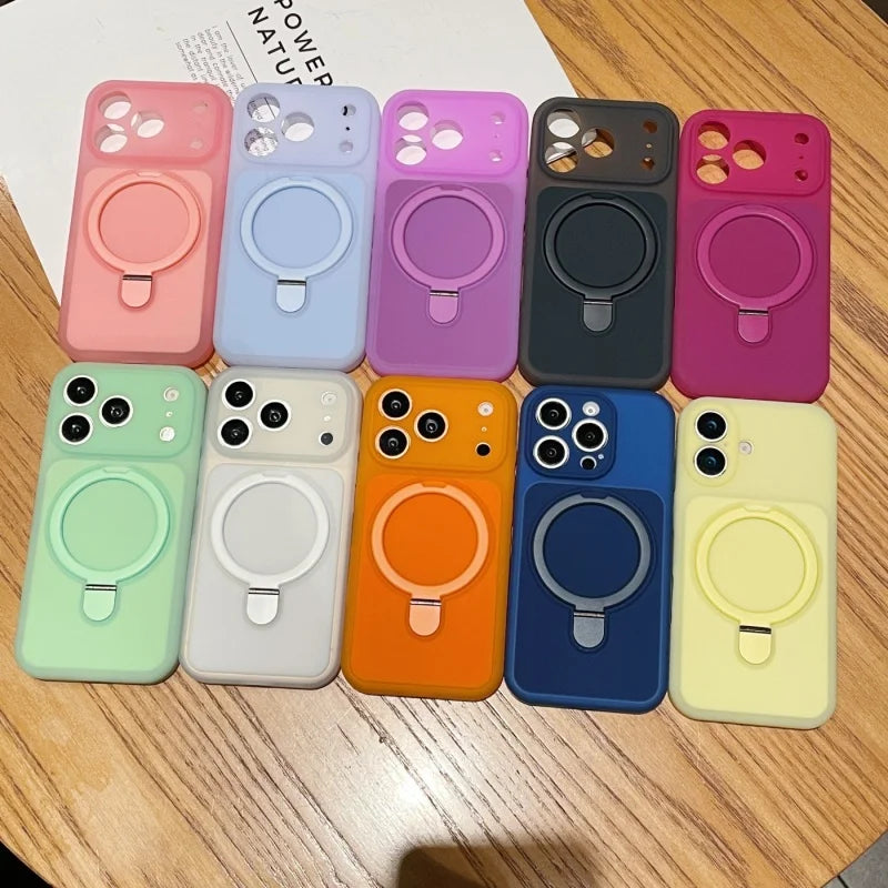 For iPhone 17 Pro Max Luxury Liquid Silicone Magsafe Charger Magnetic Holder Stand Phone Case For 13 14 15 16 Protective Cover