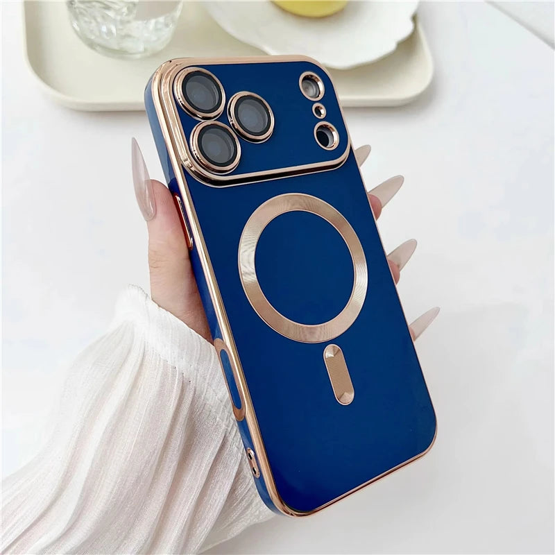 Luxury Plating Silicone Phone Case For iPhone 17 13 15 14 16 12 11 Pro Max Plus Air For Magsafe Magnetic Cover For iPhone 17 Pro