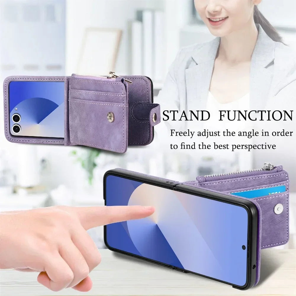 2 in 1 Detachable Leather Wallet Cover For Samsung Galaxy Z Flip 7 fe 6 5 4 3 Flip7 Flip6 Flip5 5G Phone Case with Card Holder