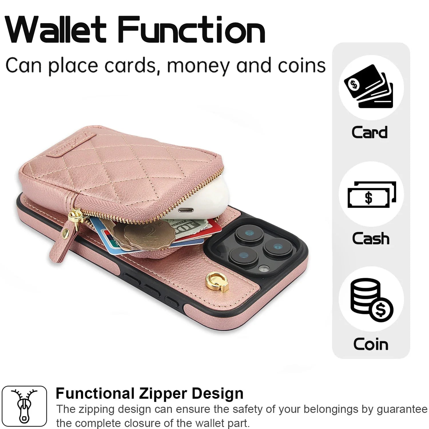 Zipper Cards Solt Leather Wallet Crossbody Lanyard Case For iPhone 16 Pro Max 14 15 13 12 11 14Plus Pocket Bag Hand Strap Cover