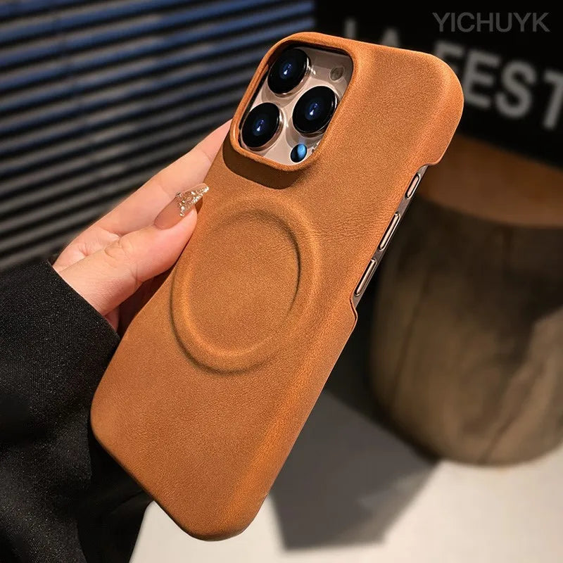 Luxury Magsafe Wireless Charging Retro Leather Phone Case For iPhone 16 12 13 14 15 16 Pro Max Plus Magnetic Bumper Cases Cover