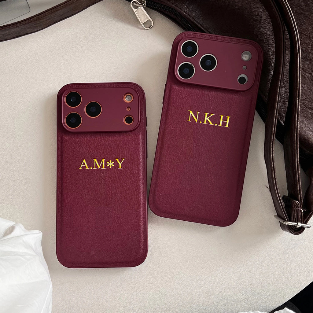 Personalized Custom Name Initial Gold Hot Foil Engraved Luxury Faux Leather Case For iPhone 17 16 15 14 13 Pro Max Plus Air Gift