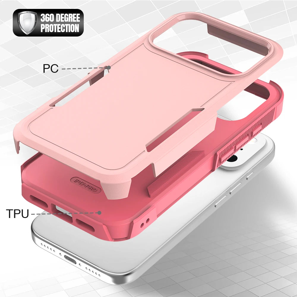 High Quality OTT PC Case Box For IPhone 17 Pro Max Air 16 E 15 14 Plus 13 12 2IN1 Hybrid Dual Layer Armor Shockproof Back Cover