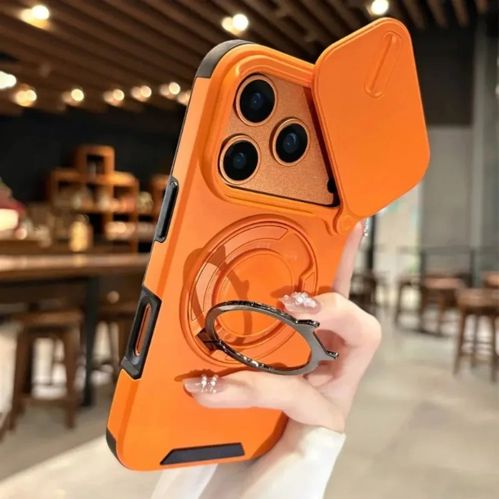 Sliding Camera Protection Magnetic Ring Holder Phone Case For iPhone 17 Pro 15 16 14 13 12 11 Pro Max Armor Shockproof Cover