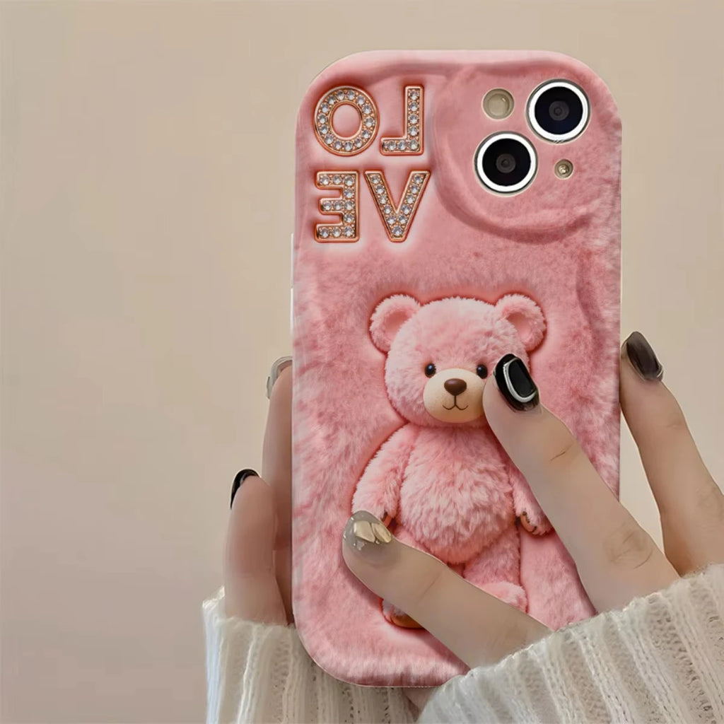 Cute Pink Teddy Bear & Love Phone Case for Xiaomi Redmi Note 15 14 13 12 11 Pro Plus 4G 5G 15C 14C 13C 12C 10 10C 9 9A 9C Cover