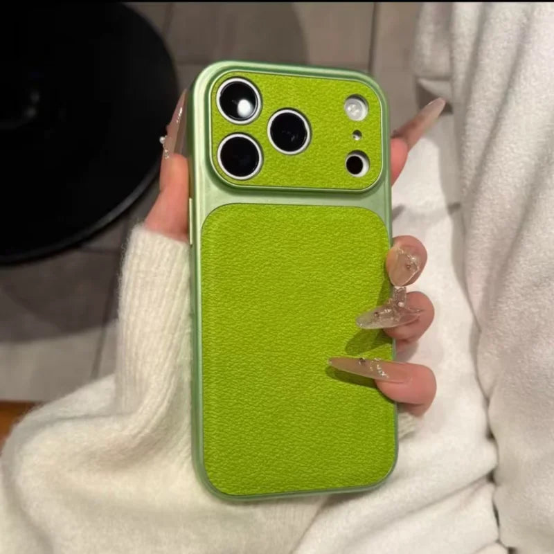 Luxury Hard Leather Plating Case for iPhone 17 Air 16 15 14 13 Pro Max Shockproof Matte Candy Color Armor Business Phone Cover