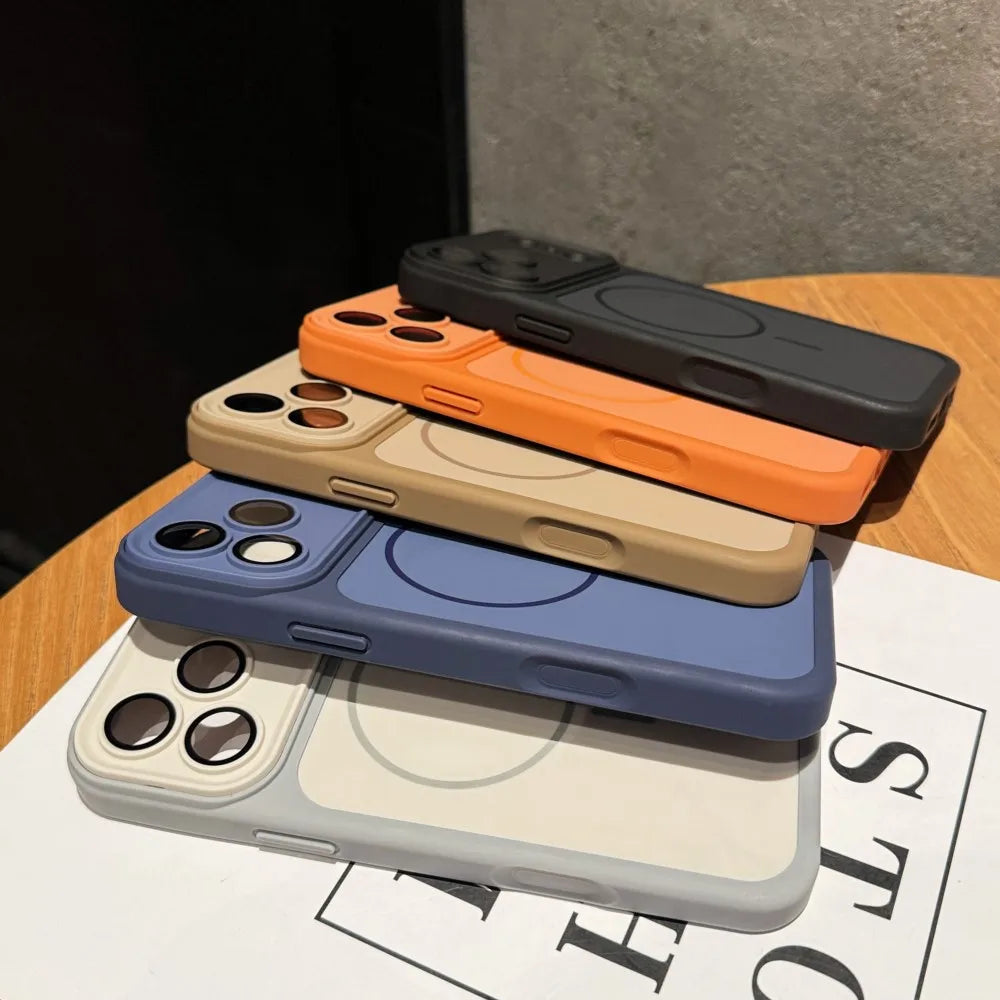 Rugged Armor Bumper Shockproof Matte Case for iPhone 17 16 15 14 Plus 13 Pro Max For Magsafe Magnetic Capa Lens Protection Cover