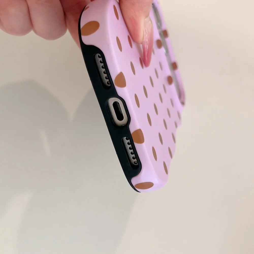 Matte Polka Dot Curly Border Phone Case for iPhone 17 Pro Max 13 14 15 16 Pro Max Wave Point Frosted Ultra Slim Shockproof Cover