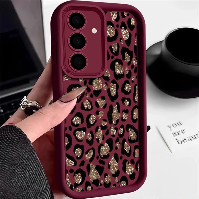 Brown Leopard Print Phone Case For Samsung Galaxy A17 A57 A56 A16 A55 A15 A36 A26 5G S26 S25 S23 S24 Ultra S24 S25 FE TPU Cover