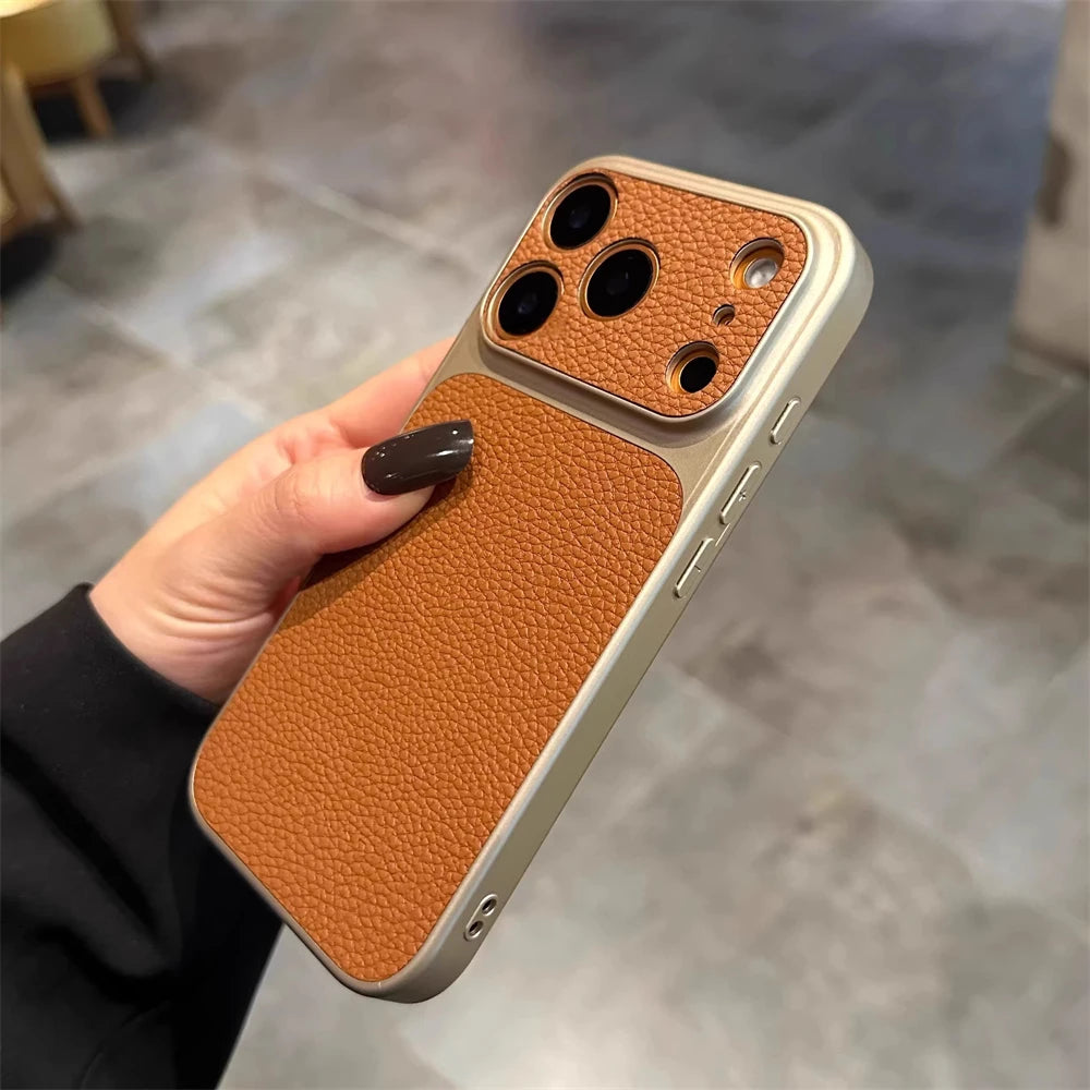 Luxury Litchi Texture Matte phone Case For iPhone 17 16 15 14 13 12 Pro Max Camera Protection Shockproof Instantly Turn 17 Cover