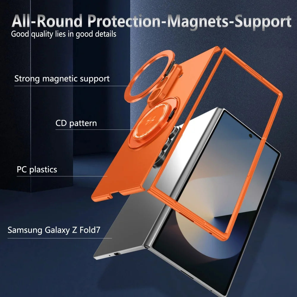 Luxury Military Armor Solid Color Magnetic 360 Bracket Phone Case For Samsung Z Fold 7 6 5 4 3 Wireless Charge Shockproof Cover