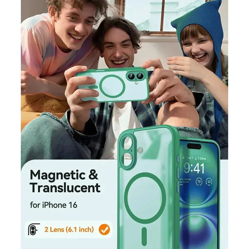 For Magsafe Luxury Armor Shockproof Case For iPhone 17 16 15 14 13 Pro Max Magnetic Wireless Charge Cover Matte Translucent PC