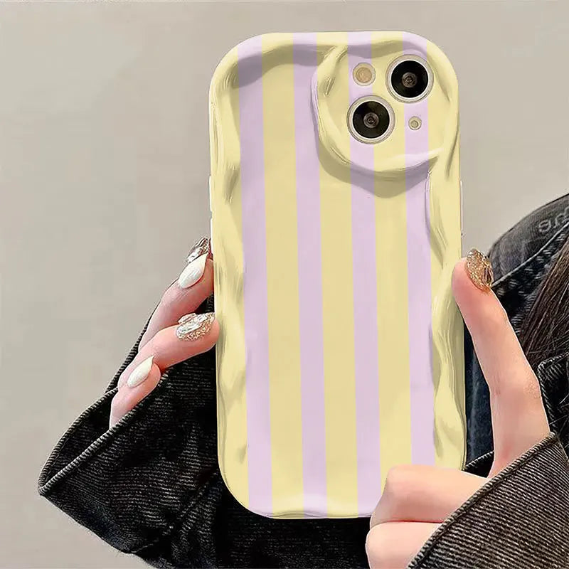 Simple Yellow Purple Striped Pattern Wavy Edge Phone Case For iPhone 17 16 15 14 13 12 11 Pro Max Plus 16E 17 Air X XS XR Cover