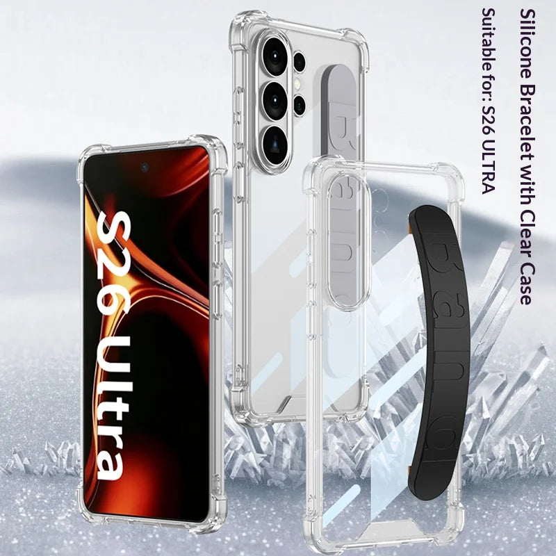 Transparent Elastic Wristband Phone Case for Samsung Galaxy S26Ultra S26Plus S26 Shockproof Airbag Cover for Samsung S26 Ultra
