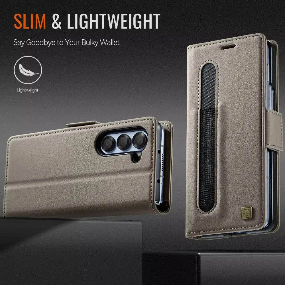 Flip Wallet with Pen Holder Leather Phone Case For Samsung Galaxy Z Fold 7 6 5 Fold6 Fold5 RFID Blocking Crad Slot Holder Cover