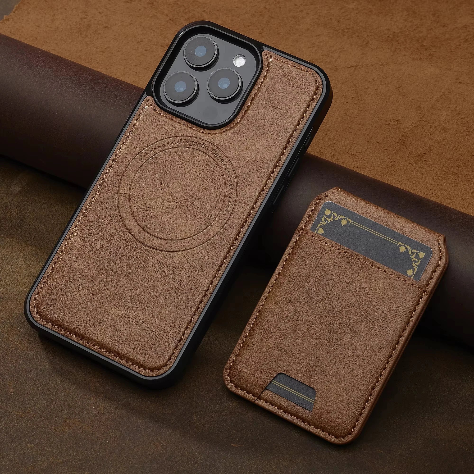 2 in 1 Detachable Leather iPhone Case with Card Pocket - Magnetic Cover for iPhone 17 pro Max 17 Air 15 14 13 12 11 pro Max