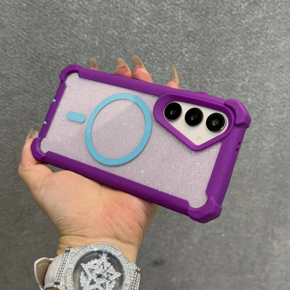 for Samsung S26 Ultra Anti-knock Armor Glitter for Magsafe Case for Samsung Galaxy S24Ultra S25 Plus PC Hybrid Shockproof Cover