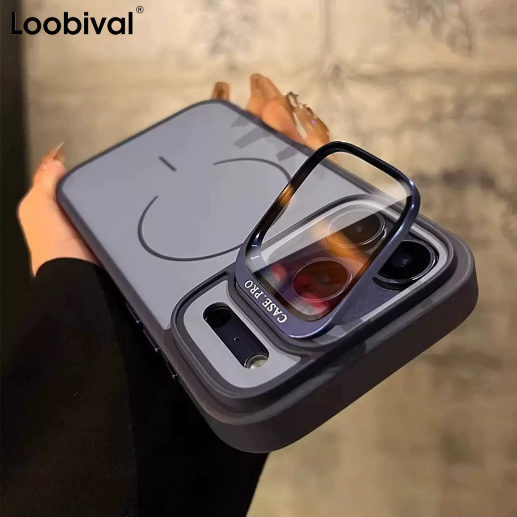 for Magsafe Camera Glass Bracket Phone Case for iPhone 17 Air 16 15 14 Plus 13 Pro Max TPU Magnetic Wireless Charge Matte Fundas