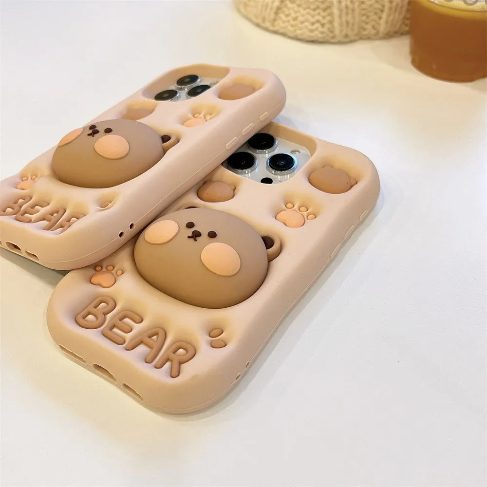 Cartoon Bear Phone Cases For iPhone 16 Plus 15 14 13 12 11 Pro Max X XR XS Max 6 7 8 Plus SE Soft Silicone Cover With Holder