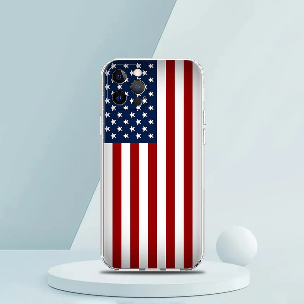 American United States Flag Case for iPhone 16 15 14 13 12 Pro Max Cover Transparent Soft for iPhone 11 Pro Max 7 8 Plus XS Bags