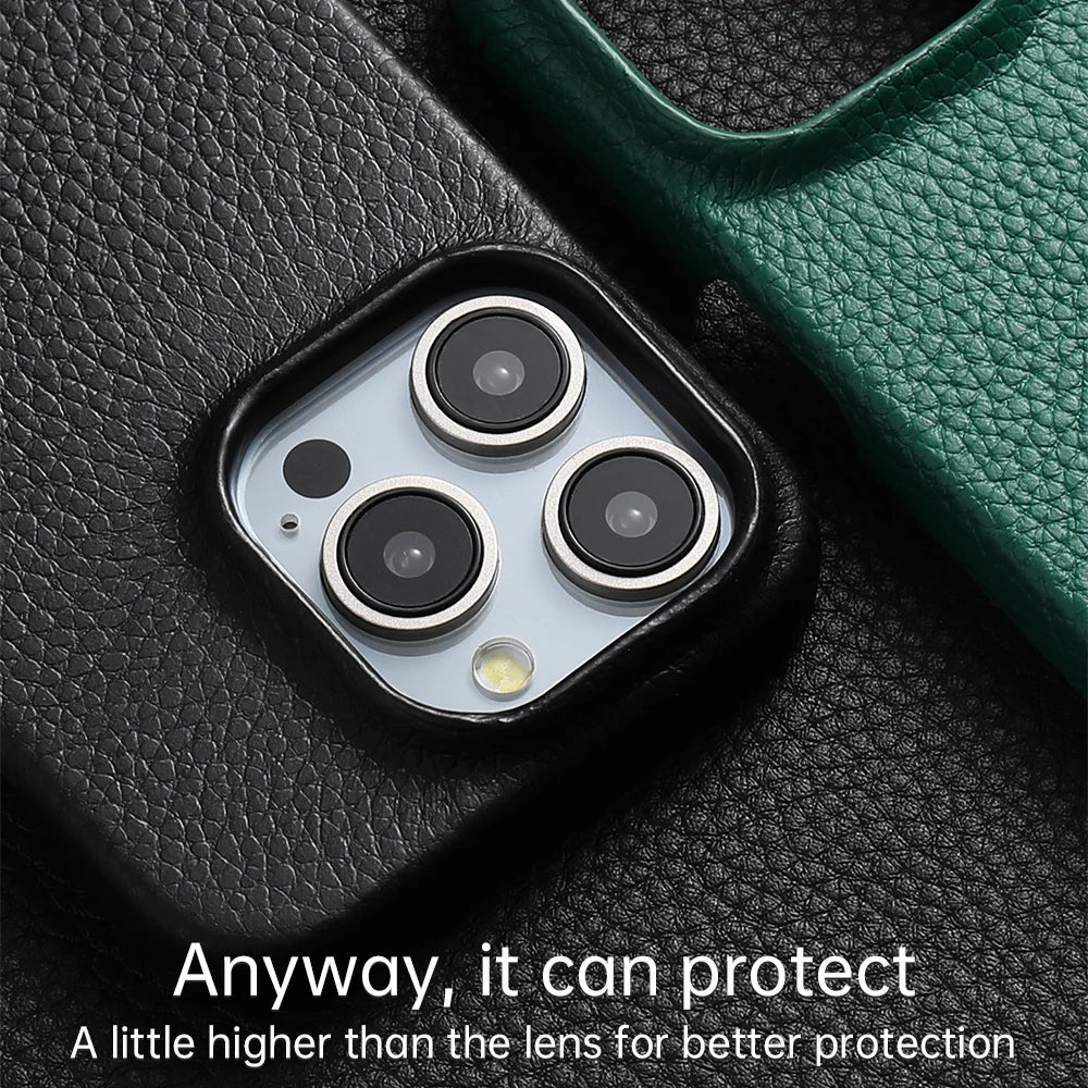 LANGSIDI Cowhide Genuine Leather for Magsafe Case for iPhone 15 16 17 Pro Max Air 17Pro 16Pro Lens Protective Shockproof Cover