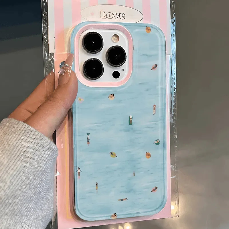 Summer Swimming Crowd Phone Case For iPhone 17 16 15 11 12 14 13 Pro Max Mini XS XR 7 Plus 16E Air Shockproof Soft Cover Fundas