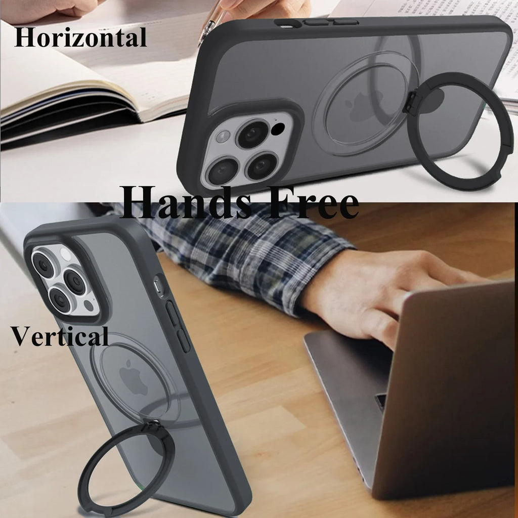 Magnetic Mobile Phone Case with Ring Stand for iPhone 17 16 15 14 Pro Max  Plus 13 12 11 Cases Translucent Cover with Protector