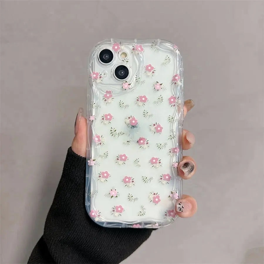 Flower Bow Chain Holder Phone Case For Samsung Galaxy S25 Ultra S24 S23 S22 S21 Ultra Plus S24 FE A55 A06 A35 A12 Casing Floral