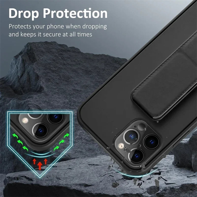 Magnetic Kickstand holder Hand Strap Case for IPhone 17 Air 16 15 14 13 12 11 Pro Max Plus 16Pro 17Pro ProMax Stand Phone Cover