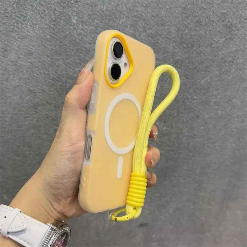 Luxury Soft With lanyard Silicone For Magsafe Case for iPhone 17 16 15 14 Plus 13 12 11 Pro Max Wireless Charge Magnetic Cover