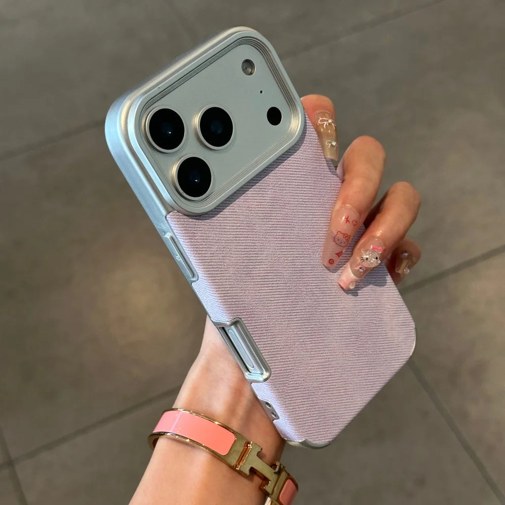 Luxury Jeans Fabric Soft Plating Case for iPhone 17 Air 16 15 14 Plus 13 12 11 Pro Max Shockproof Bumper Fabric Brand Cover Capa