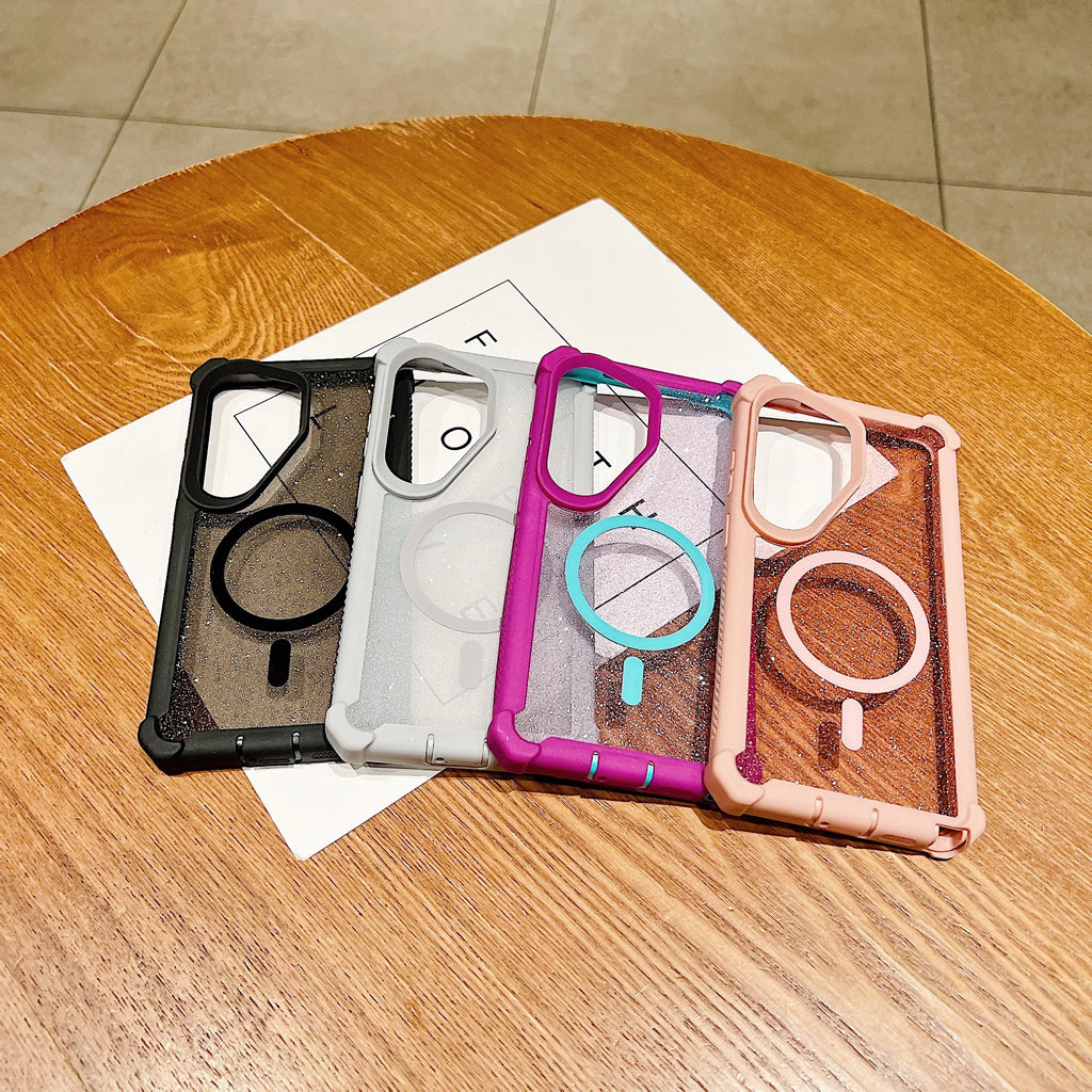 Shockproof Armor Bumper Glitter Clear Phone Case For Samsung Galaxy S26 Ultra S25 S24 Plus S23 For Magsafe Wireless Charge Cover
