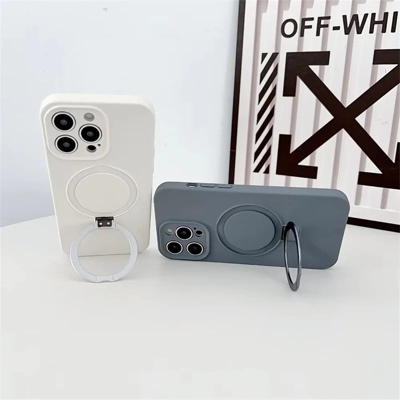For Magsafe Phone Case For iPhone 17 Air 16 15 14 13 12 11 Pro Max Plus Shockproof Stand Liquid Silicone Wireless Charging Cover