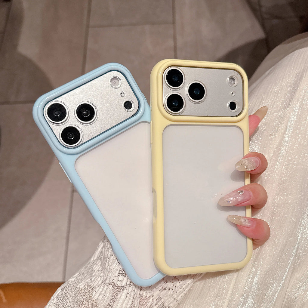 Luxury Clear Phone Case For Iphone 13 14 15 16 17 Pro Max TPU Soft Frame Transparent Back Panel Cover Large Window Phone Shell