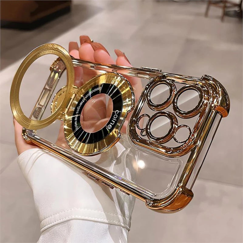 Luxury Plating For Magsafe Wireless Charge Case For iPhone 17 Air 16 15 14 13 12 11 Pro Max Plus Clear Magnetic Stand Cover