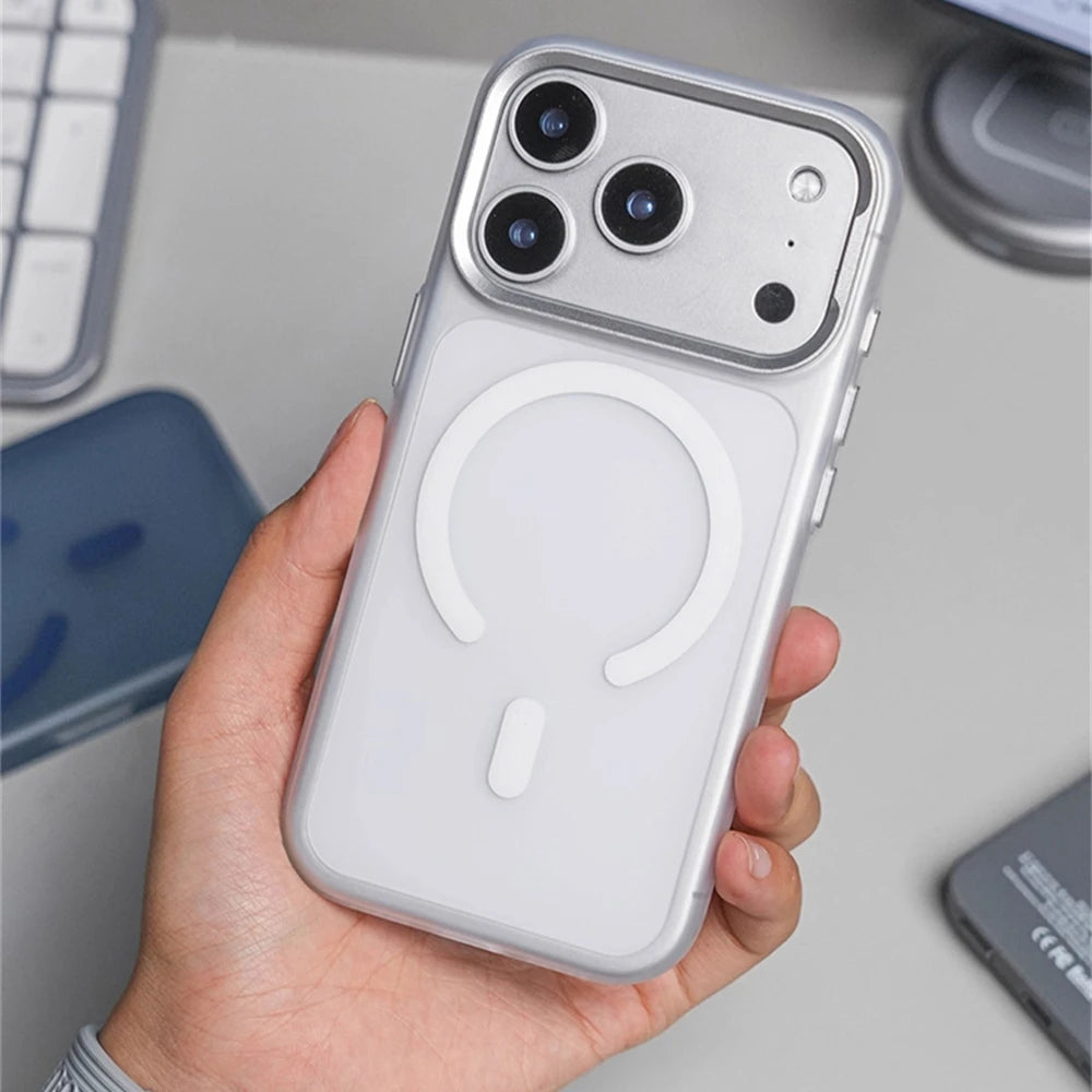 Luxury Solid Color For MagSafe Metal Lens Matte Translucent Case for iPhone 17 Pro Max Magnetic Wireless Charging Hard PC Cover