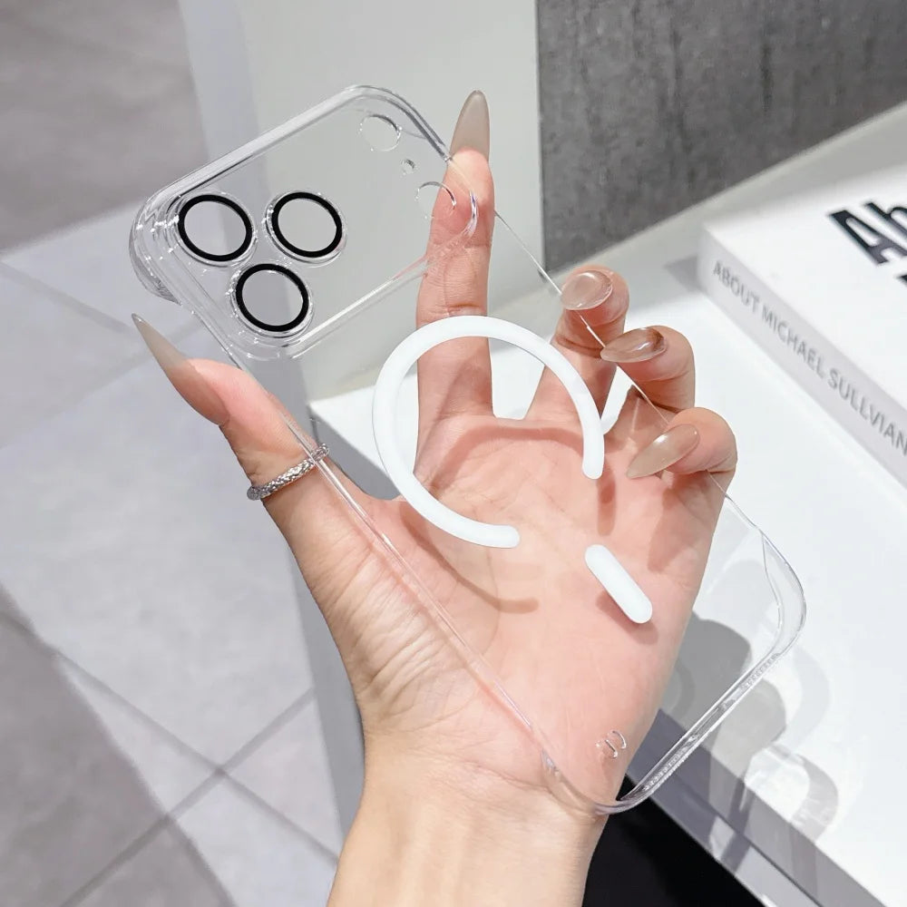Luxury for Magsafe Clear Frameless Slim Case for iPhone 16 17 Pro Max Air 14 15 Plus 11 12 13 Magnetic Wireless Charging Cover