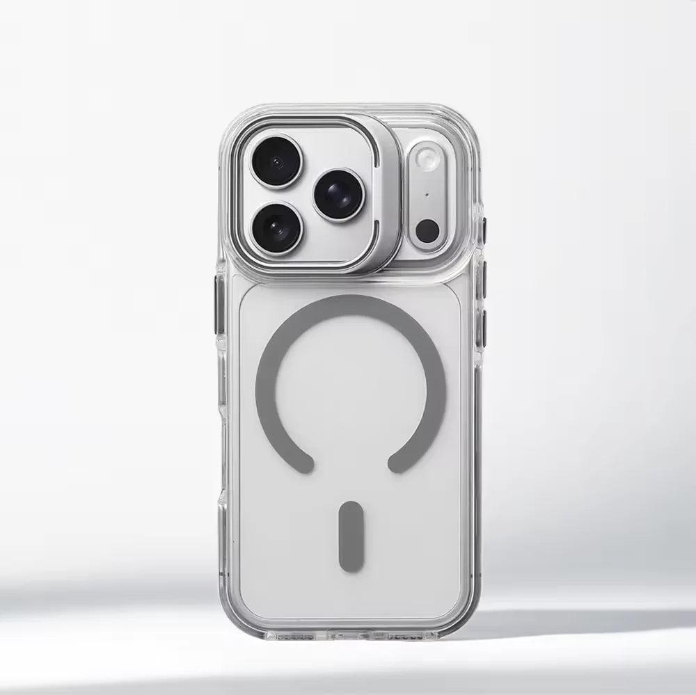 for Magsafe Hit Frame Magnetic Clear Case For iPhone Air 17 Pro Max 17p 16 15 14 Pro Alloy Bracket Stand Anti-Drop Bumper Cover