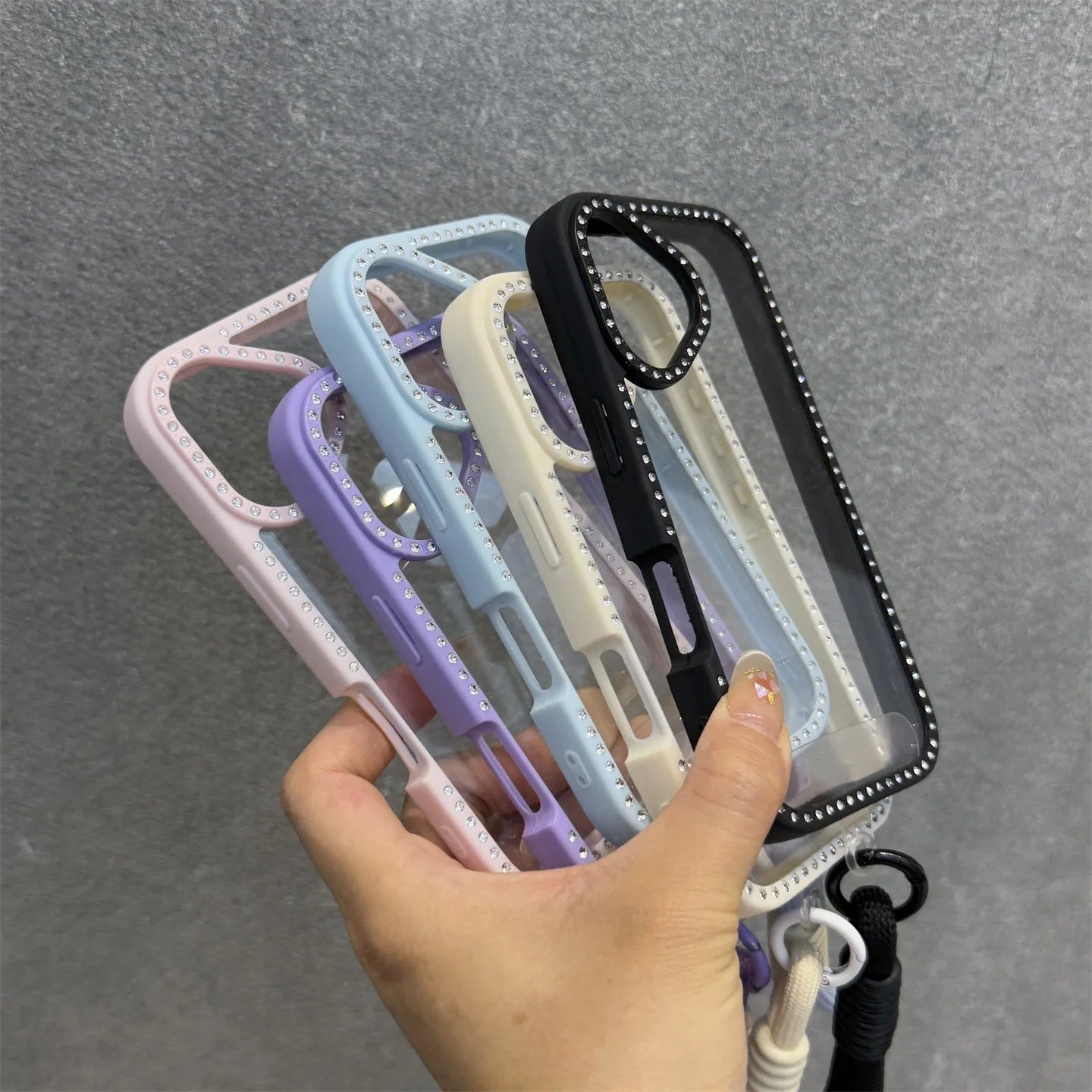 Bling Diamond Transparent Case For iPhone 16 ProMax 14 15 Plus 11 12 13 ProMax 16 Pro Wristband Lanyard Girl's Gift Shiny Cover