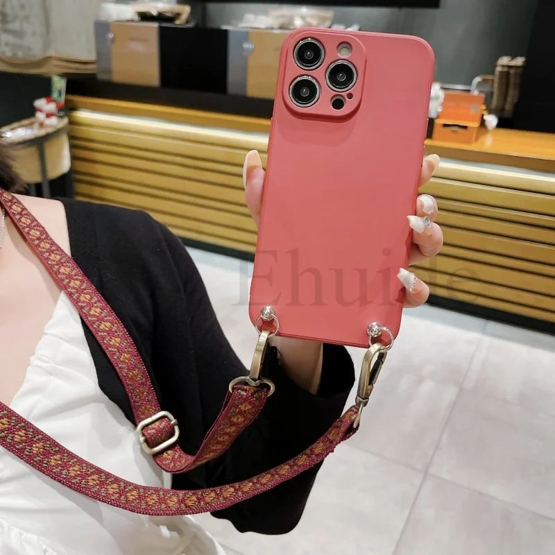 Classic Strap Case For Xiaomi POCO X8 X7 X6 M7 Mi 15T 14T 13T Redmi Note 15 Pro Plus Crossbody Neck Lanyard Soft Silicone Cover